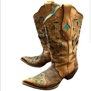Corral Cowboy Boots Two Tone Leather Cut out Snip Toe Western Heel Rodeo 7.5